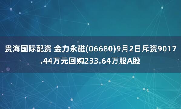 贵海国际配资 金力永磁(06680)9月2日斥资9017.44万元回购233.64万股A股
